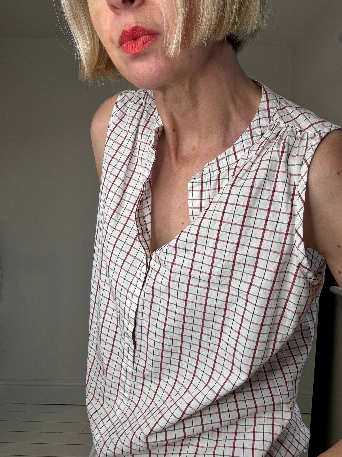 Cotton lawn grid check shirt
