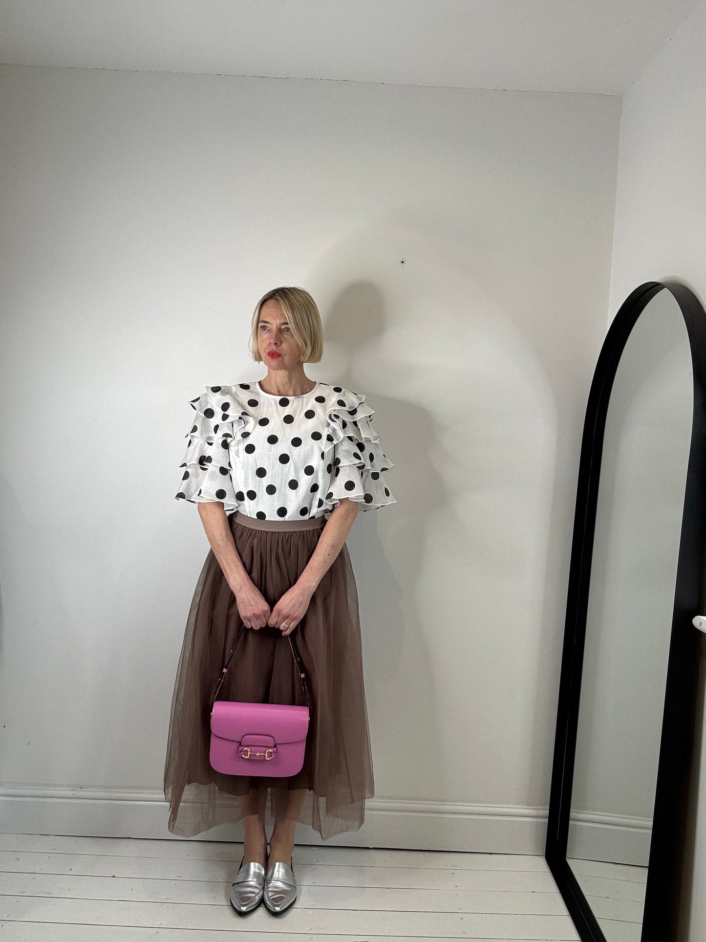 Frill polka dot top