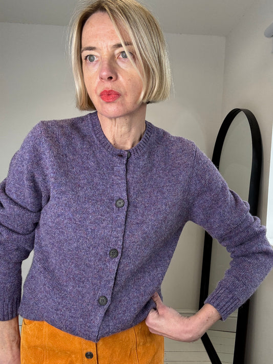 munro spun house of brewer ladies lambswool cardigan button front crew neck Edinburgh Scottish wool women's