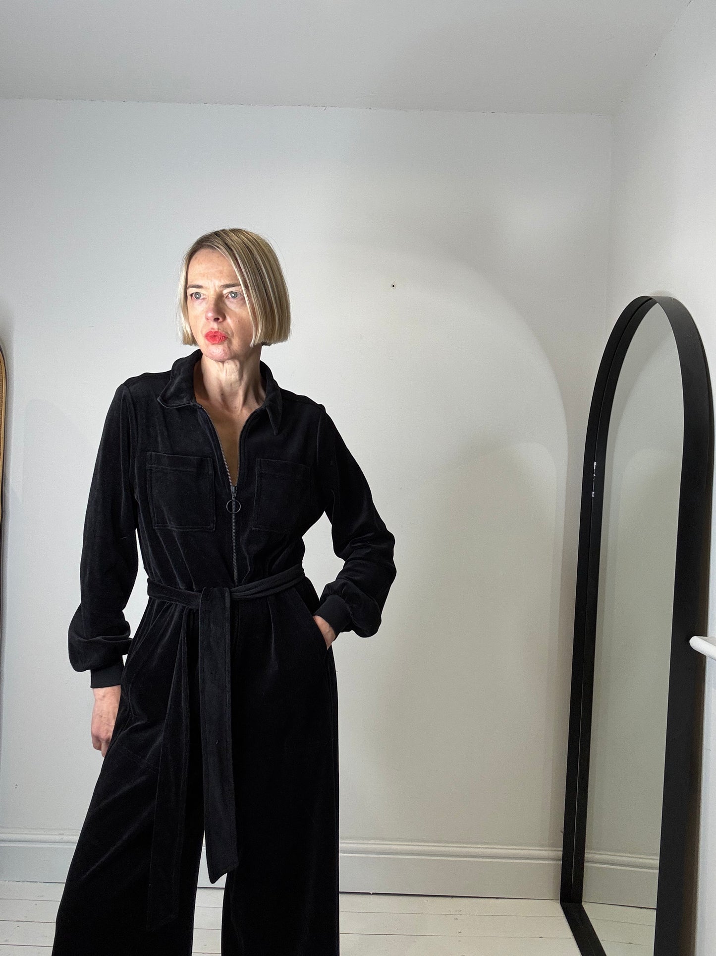 ME + EM velvet zip jumpsuit