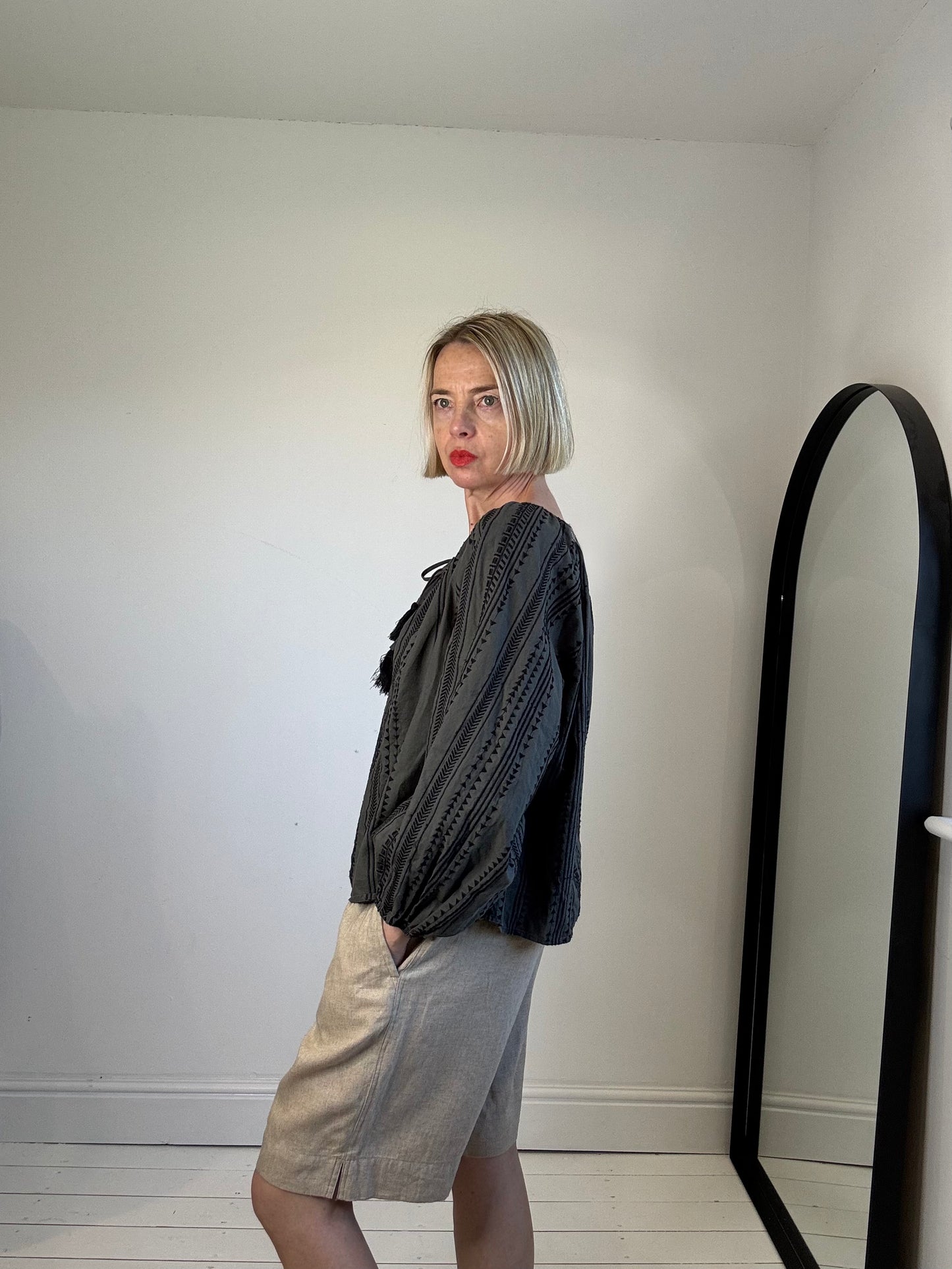 Embroidered smock top