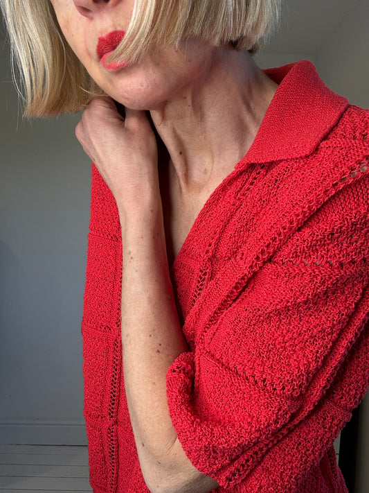 Open stitch polo knit