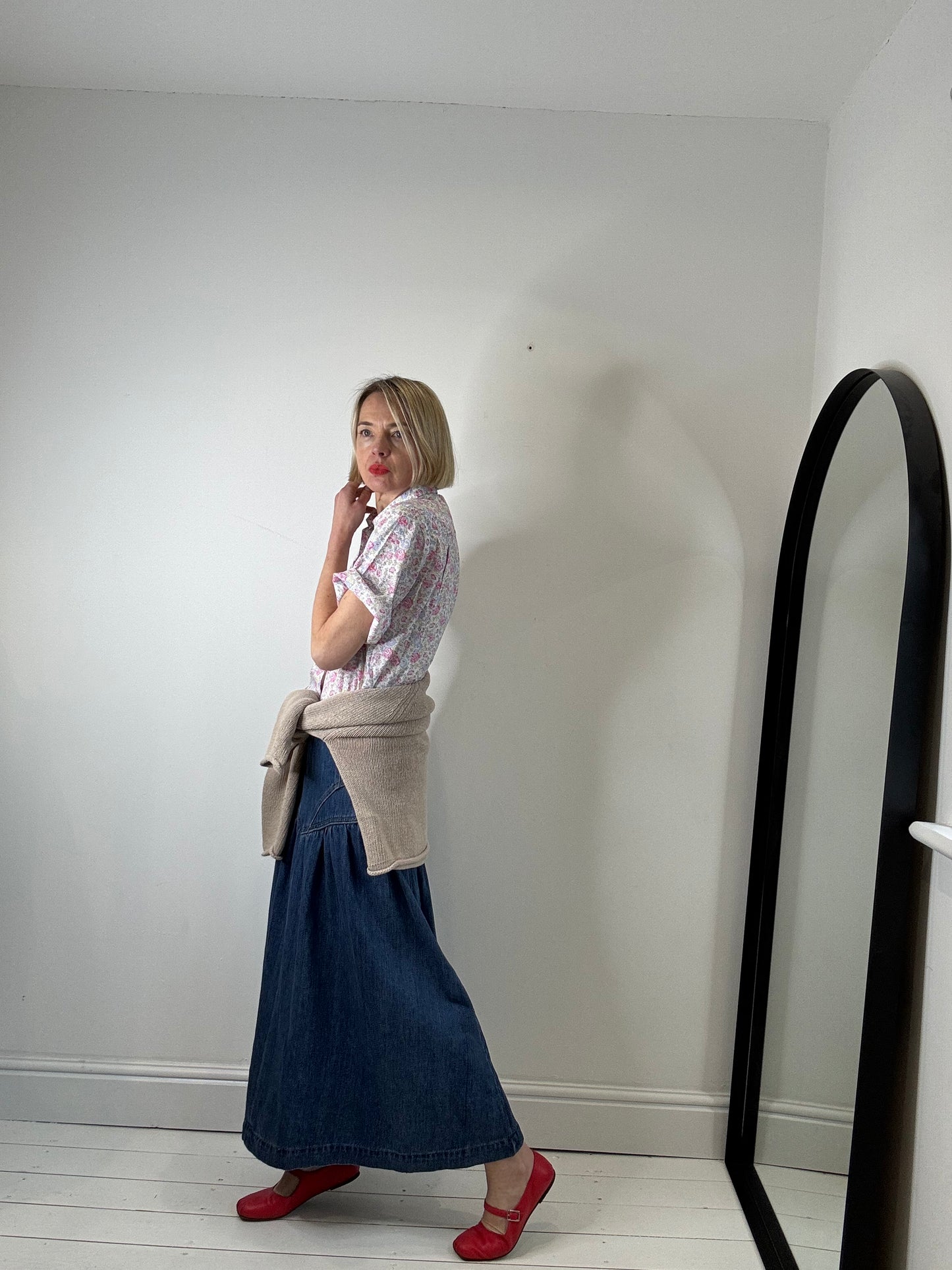 Denim midi skirt