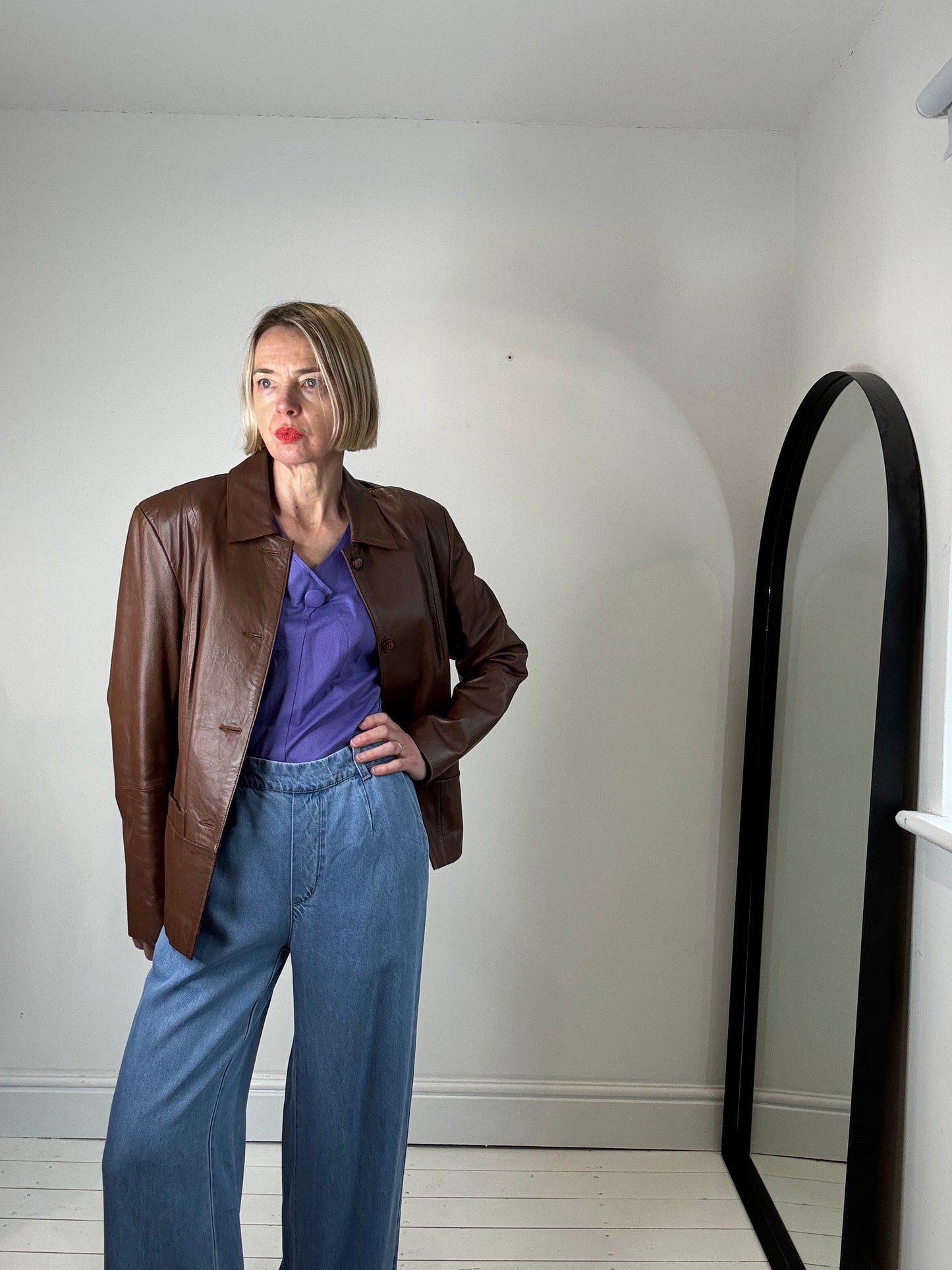 Wide leg denim trousers