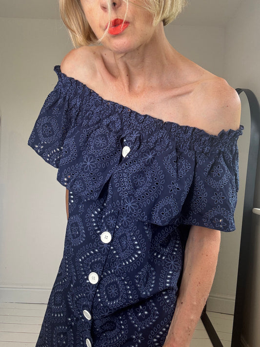 Bardot broderie mini dress