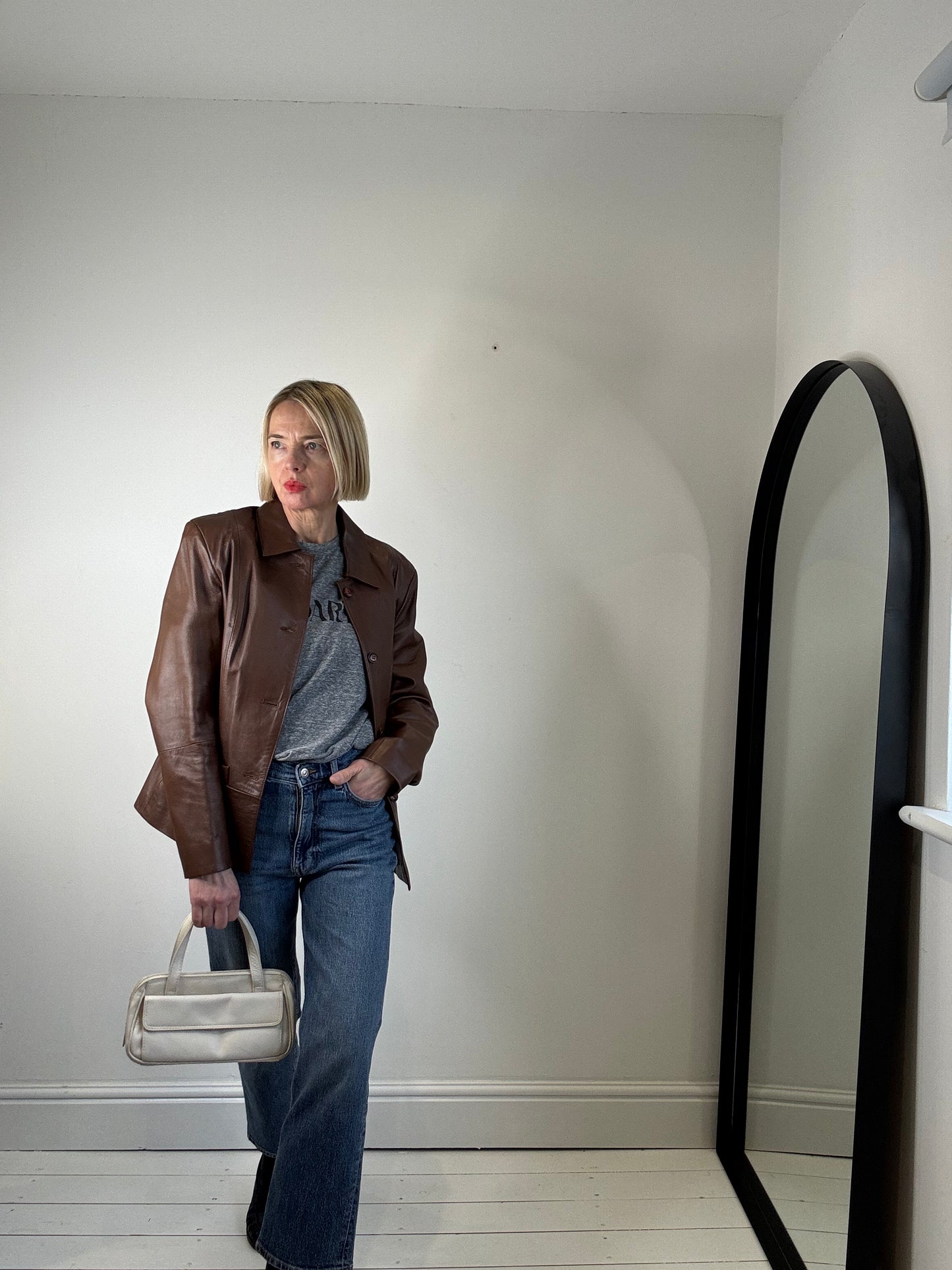 Buttoned leather jacket