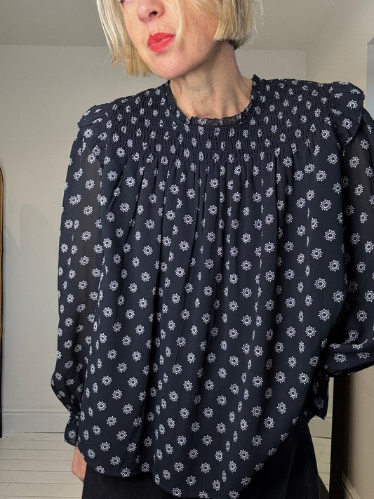 Printed lined smock top