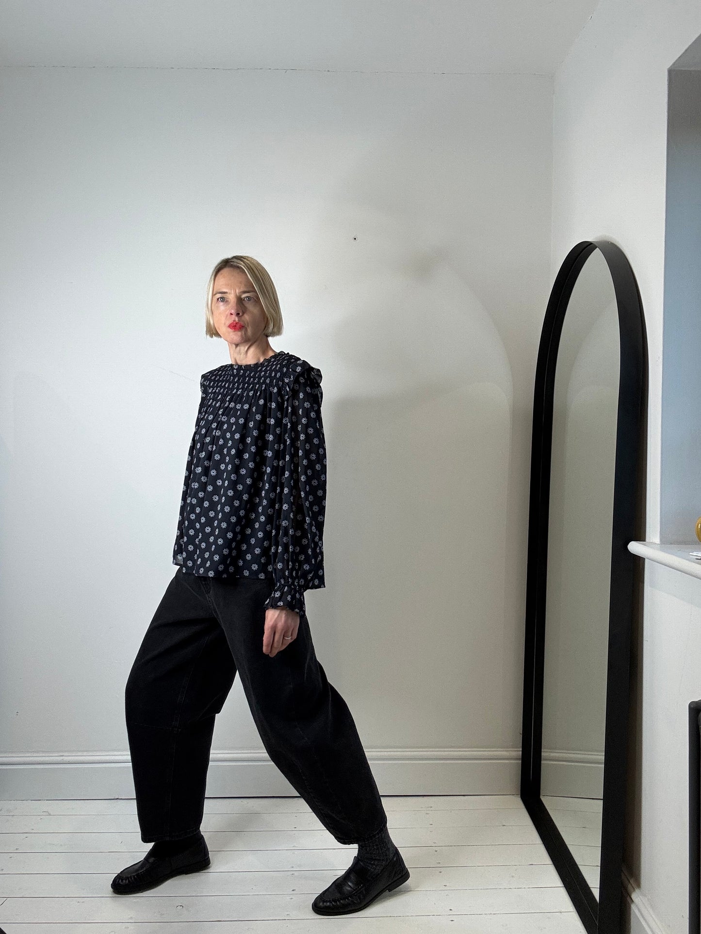 Printed lined smock top