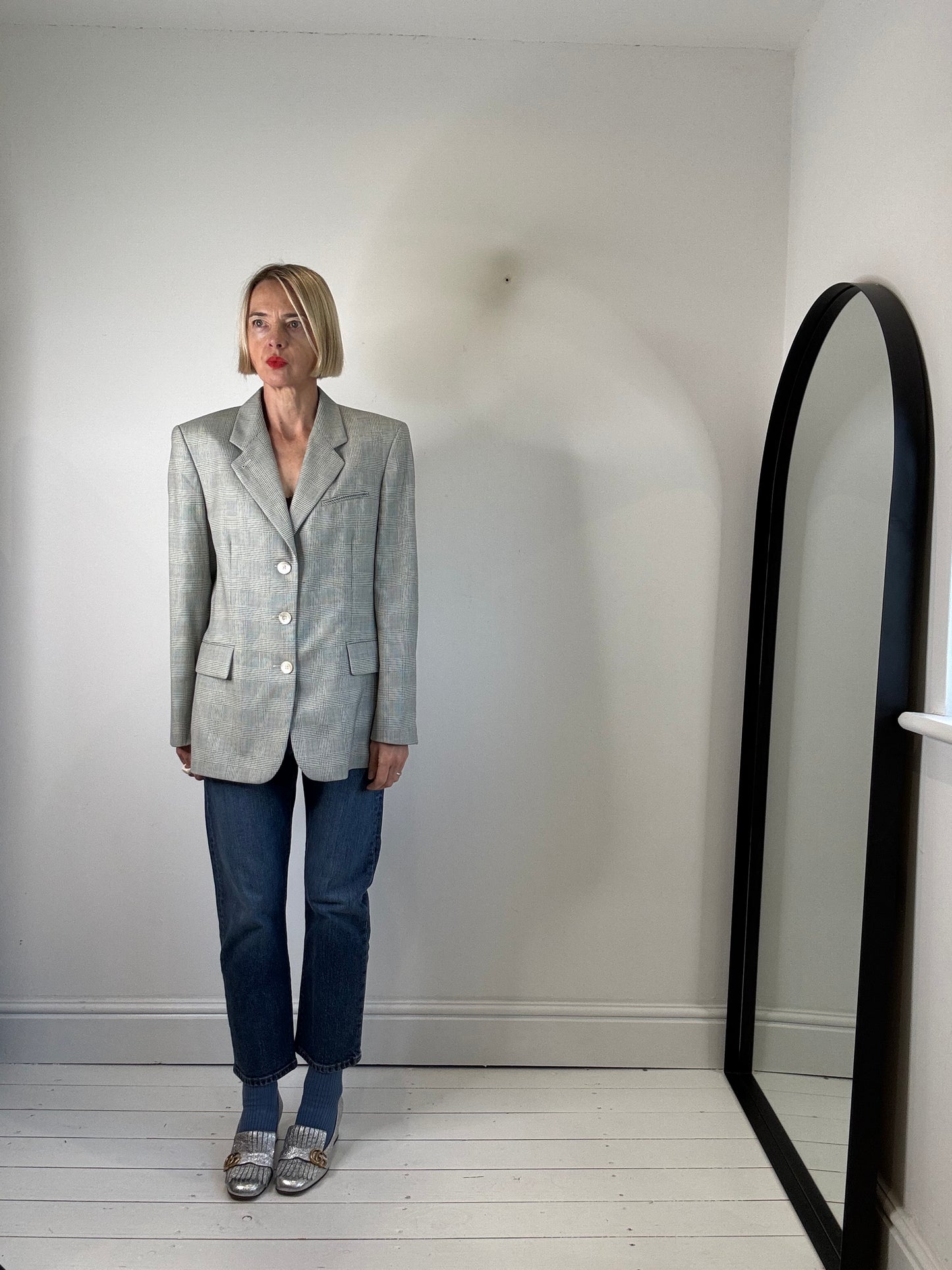 VINTAGE JOBIS check tailored wool blazer