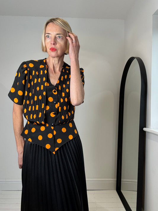 VINTAGE polka dot peplum blouse for women