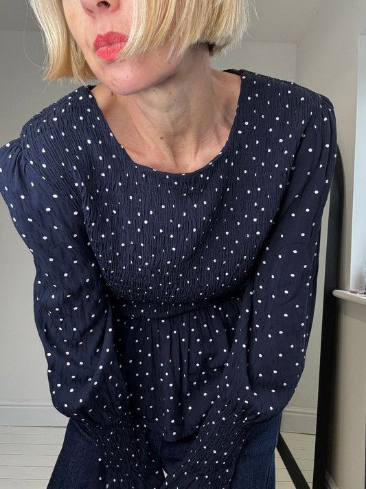 Spot print long sleeve crepe top