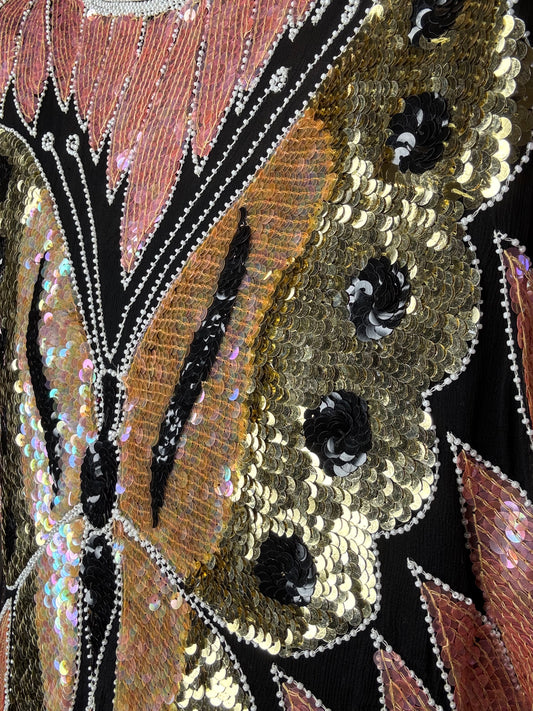 VINTAGE sequin butterfly embellished top