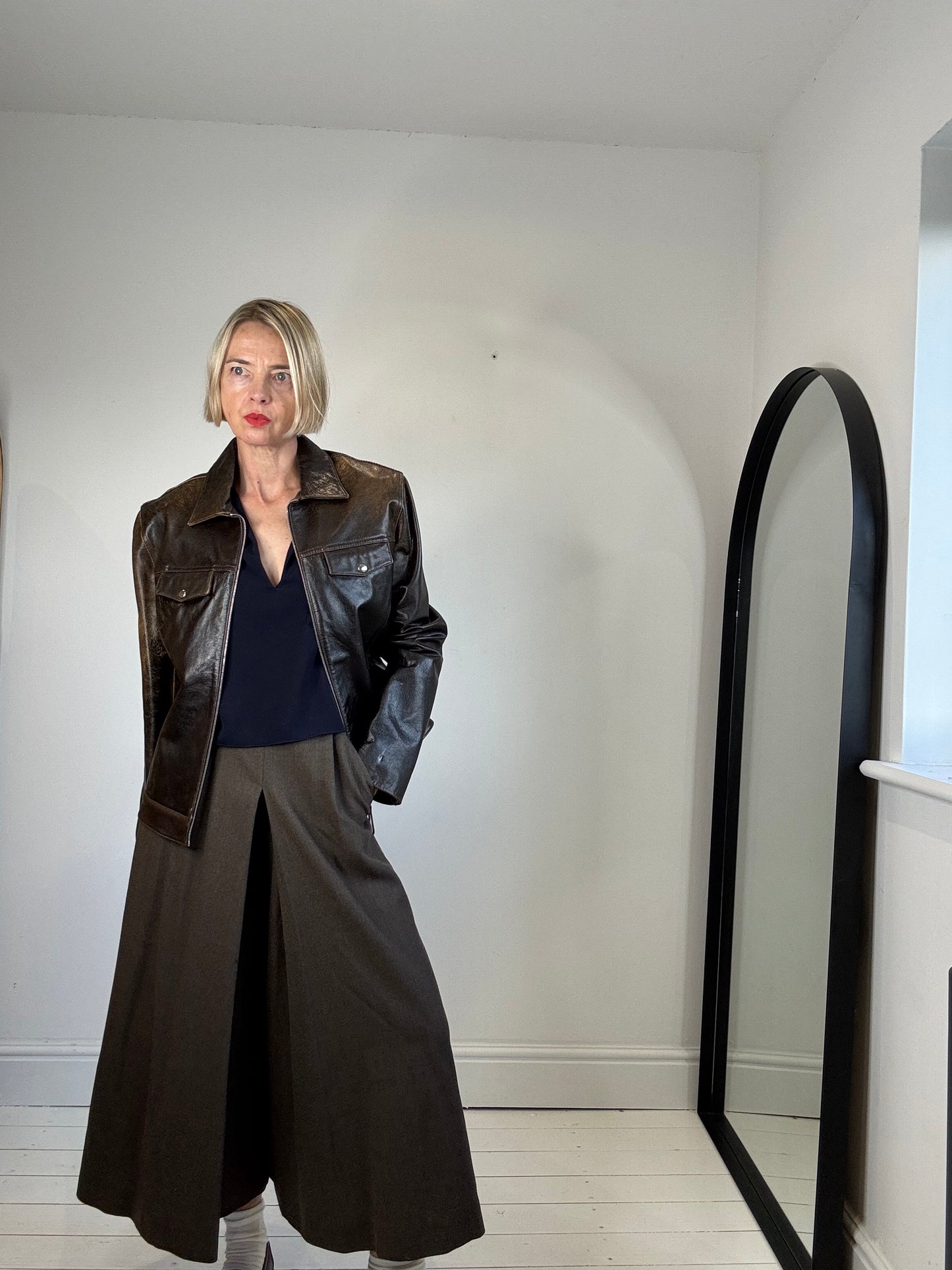 NICOLE FARHI zip front leather jacket