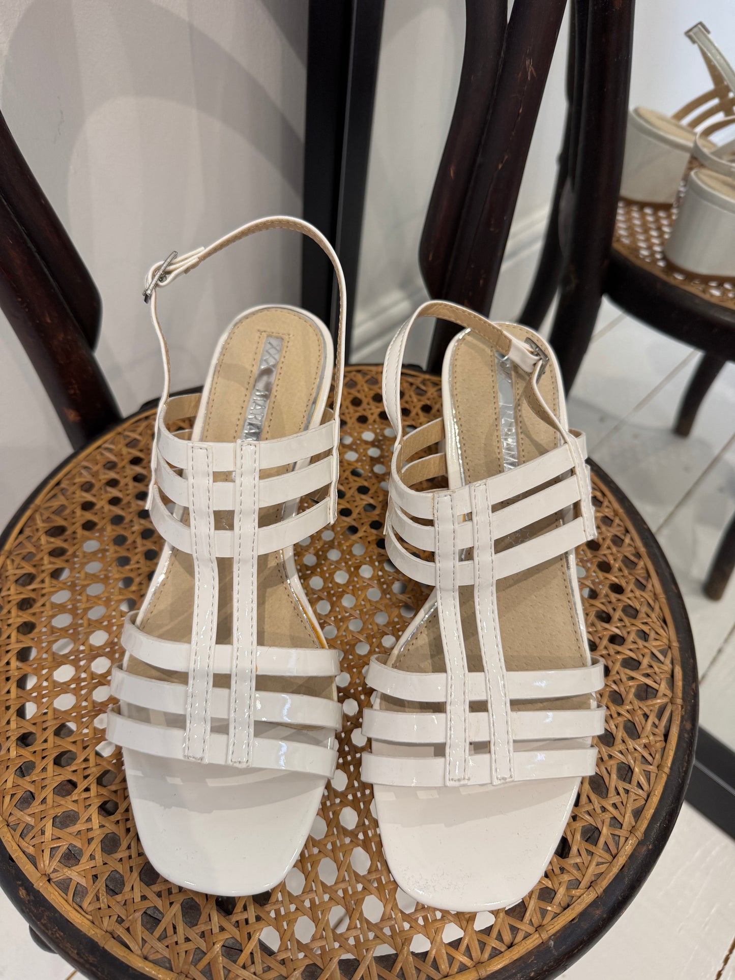 Patent block heel sandals