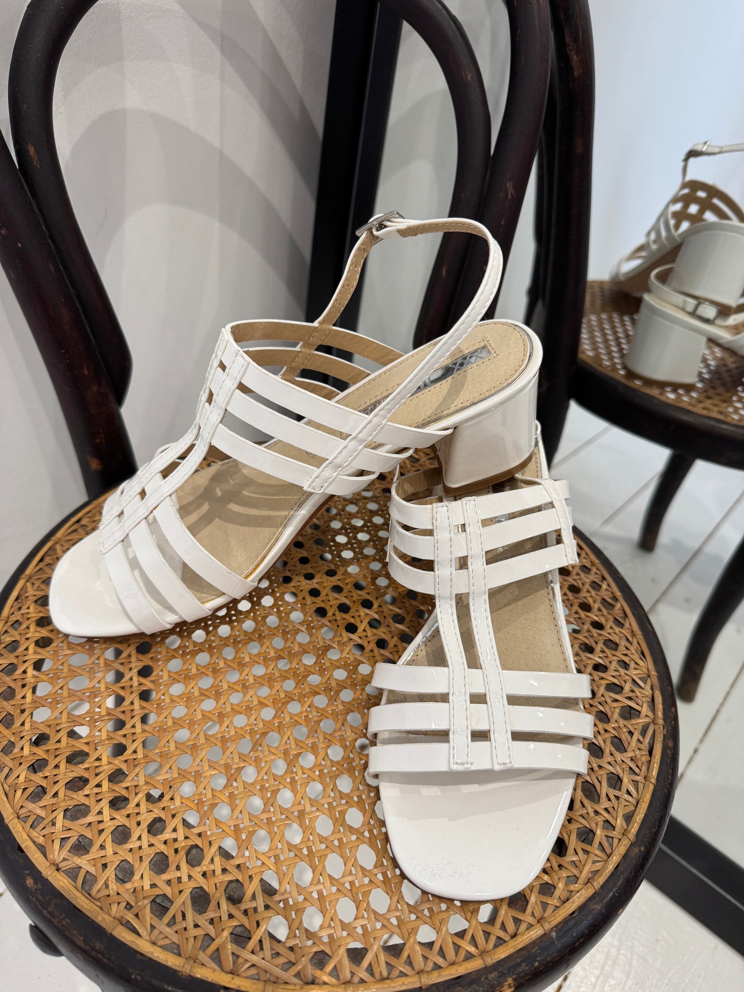 Patent block heel sandals