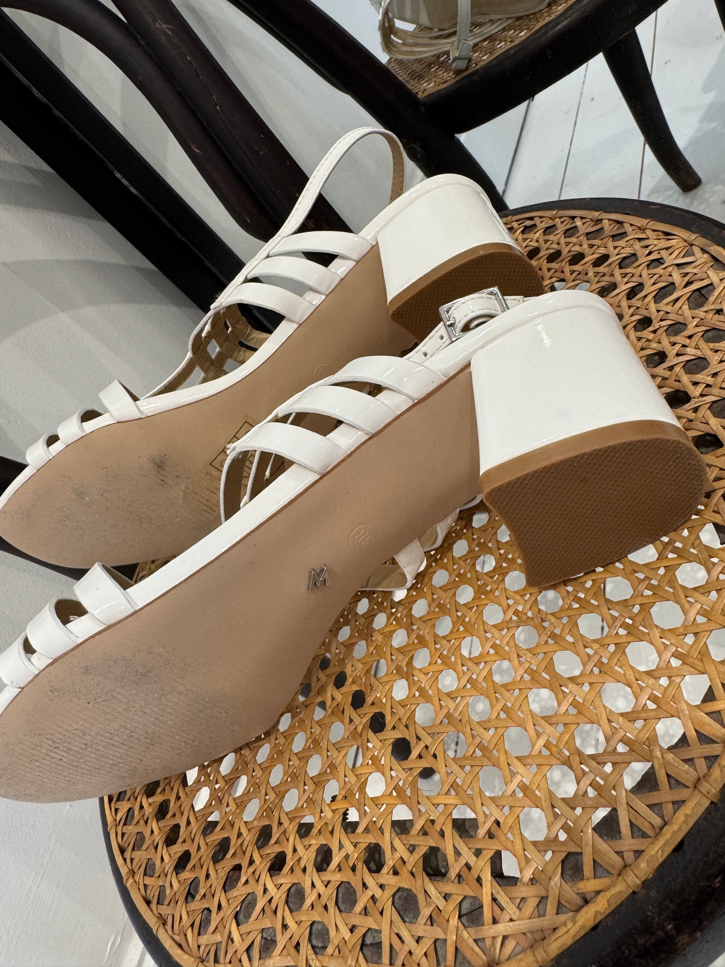 Patent block heel sandals
