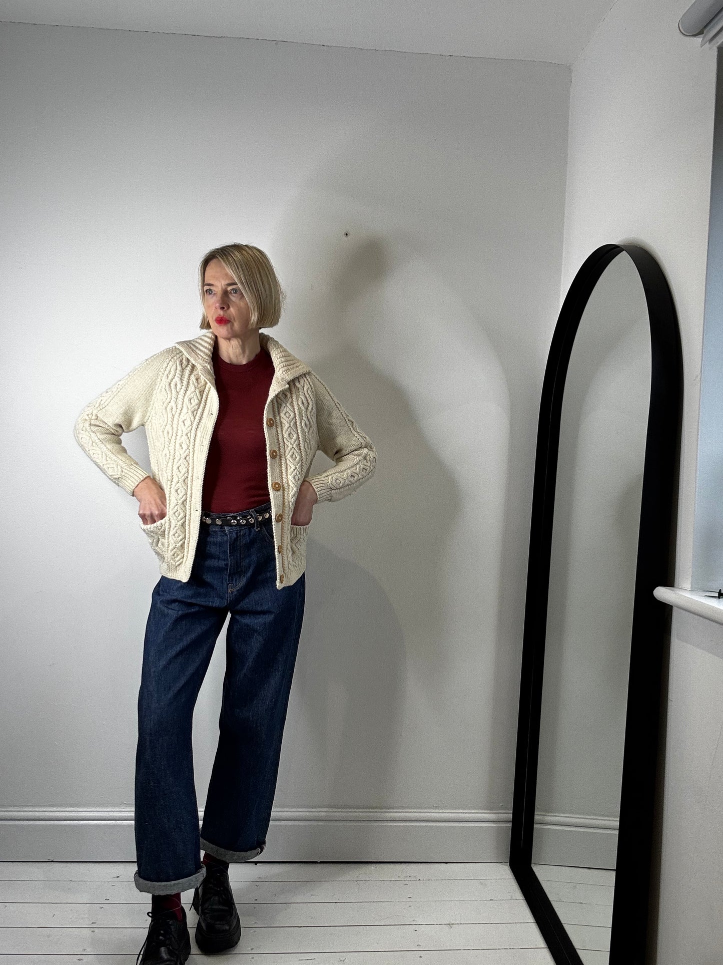 HANDKNIT cable collar cardigan