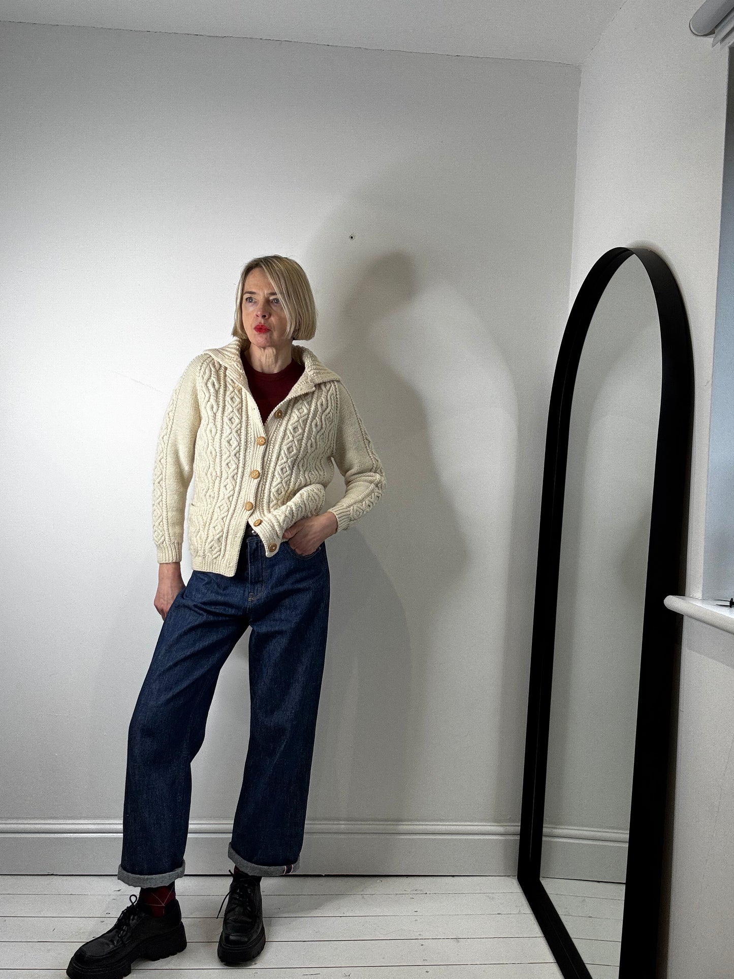 HANDKNIT cable collar cardigan