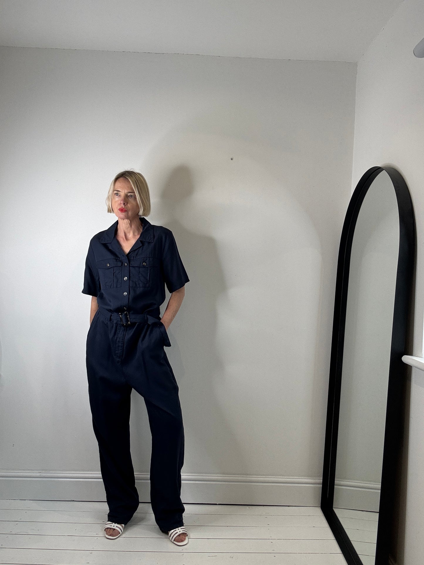 Belted button jumpsuit