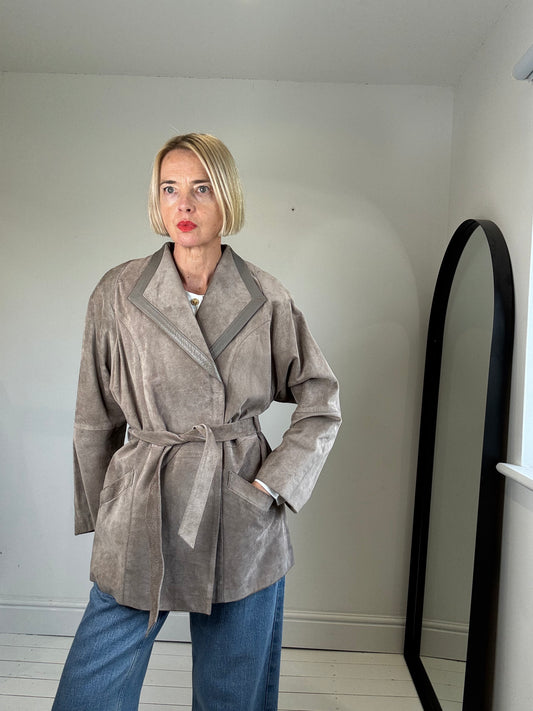 vintage suede and leather belted jacket women's preloved rare oootd women's 