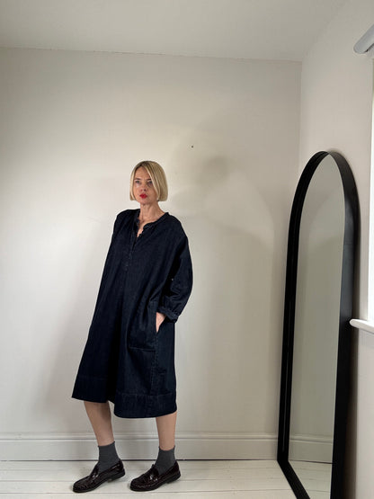 KIN denim tunic smock dress long sleeve indigo denim preloved john lewis womenswear