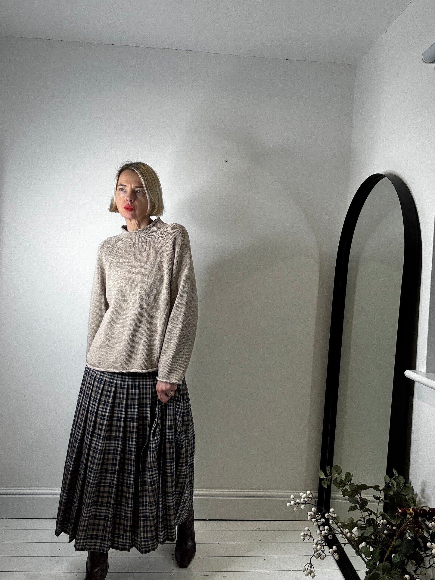 VINTAGE check pleated skirt