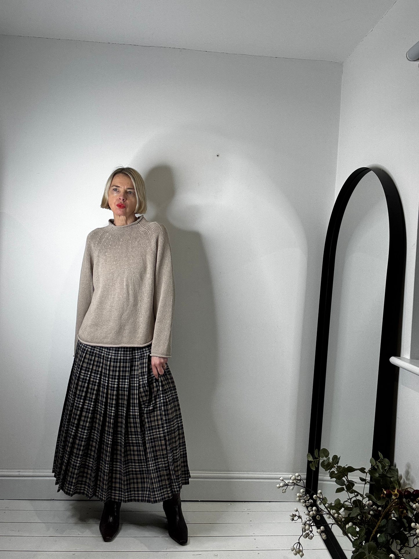 VINTAGE check pleated skirt