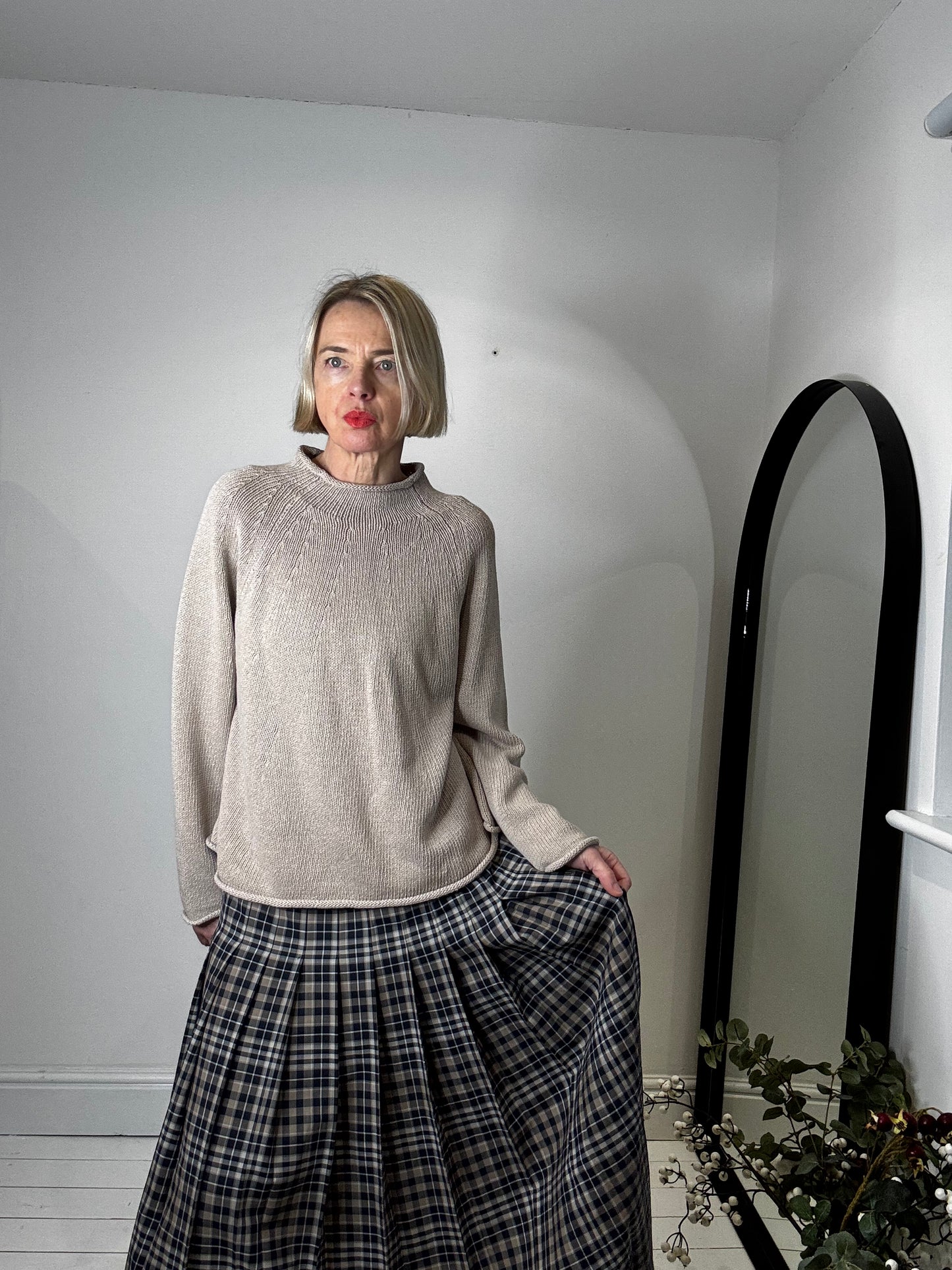 VINTAGE check pleated skirt