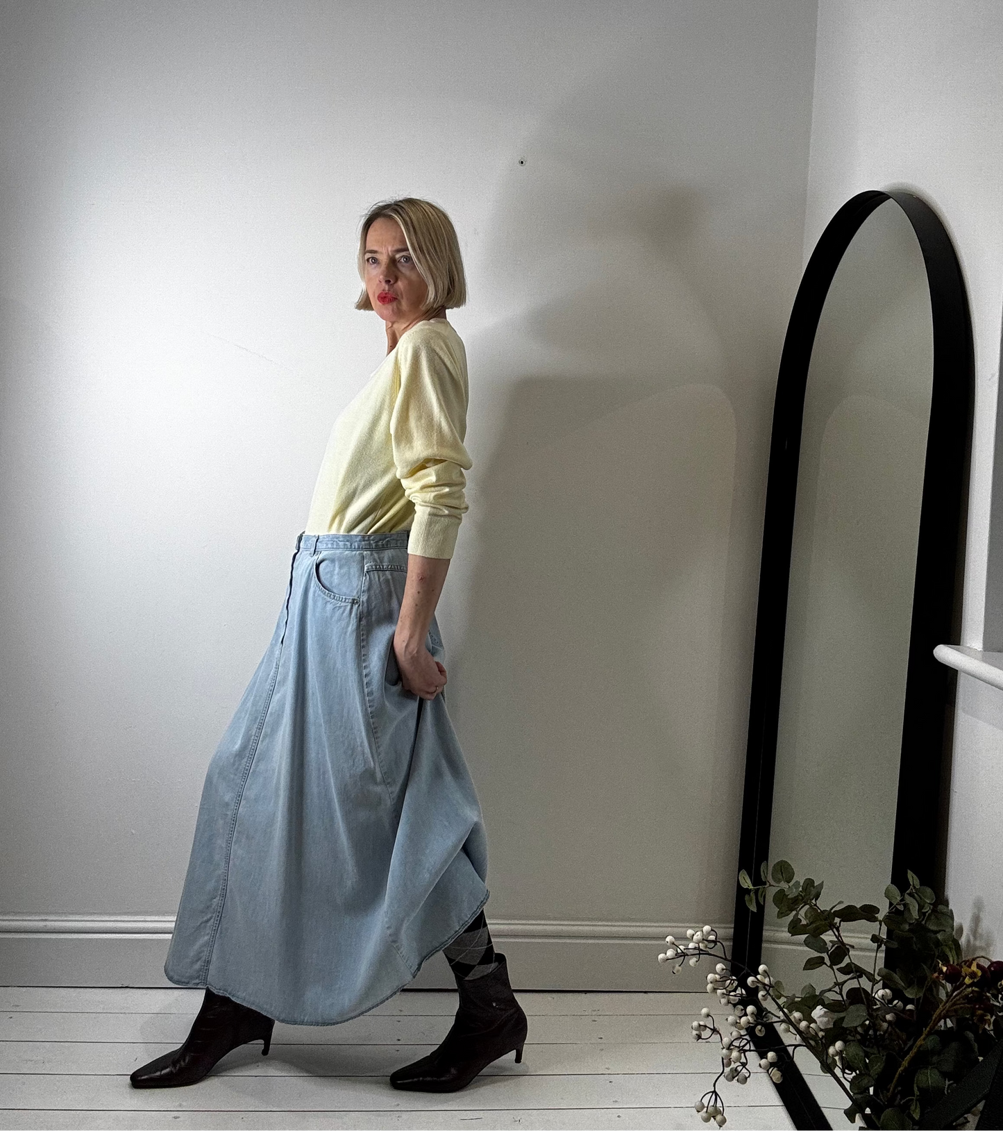 vintage denim  mid skirt preloved st michael women's vintage