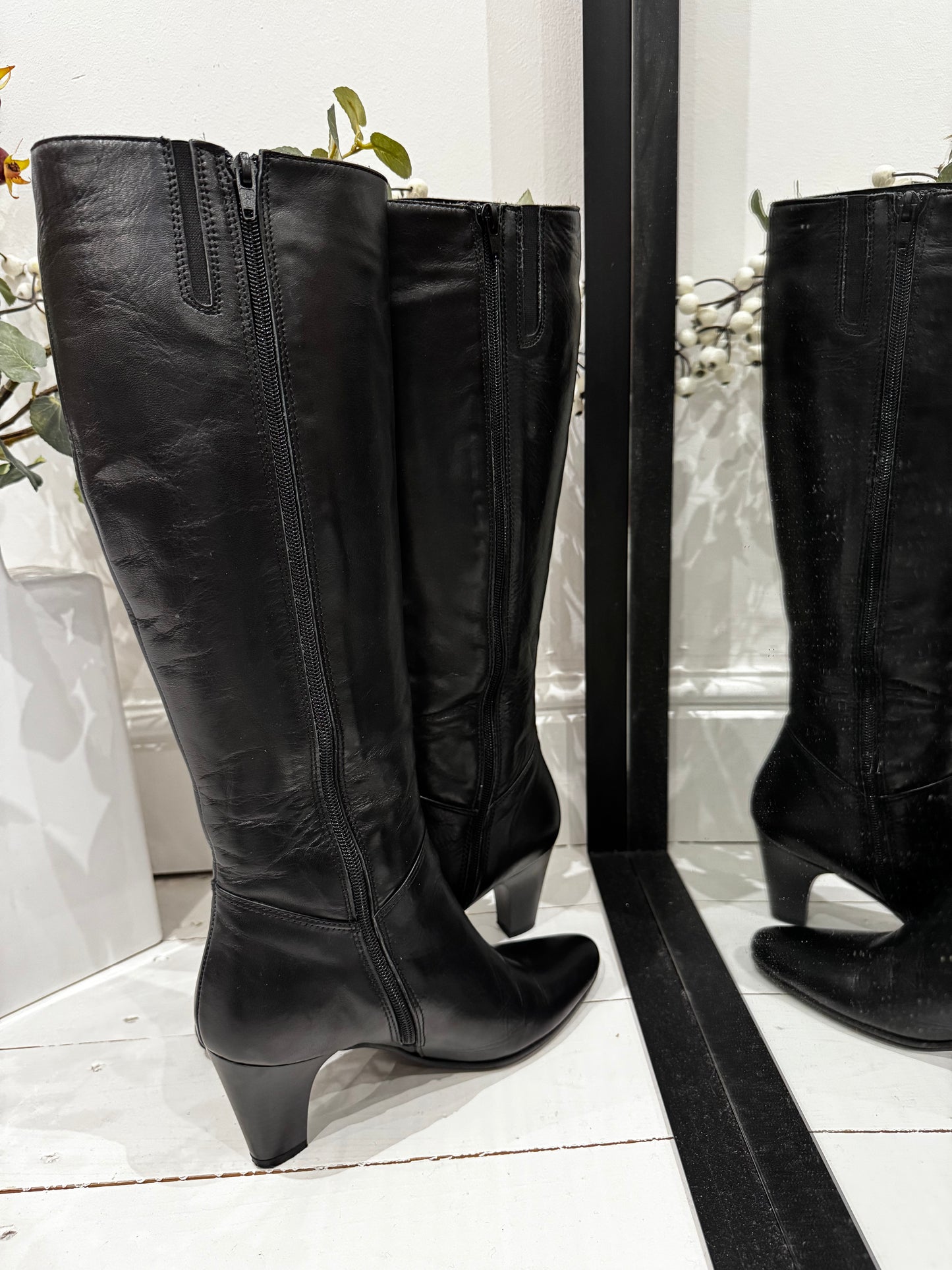 Leather knee high boots