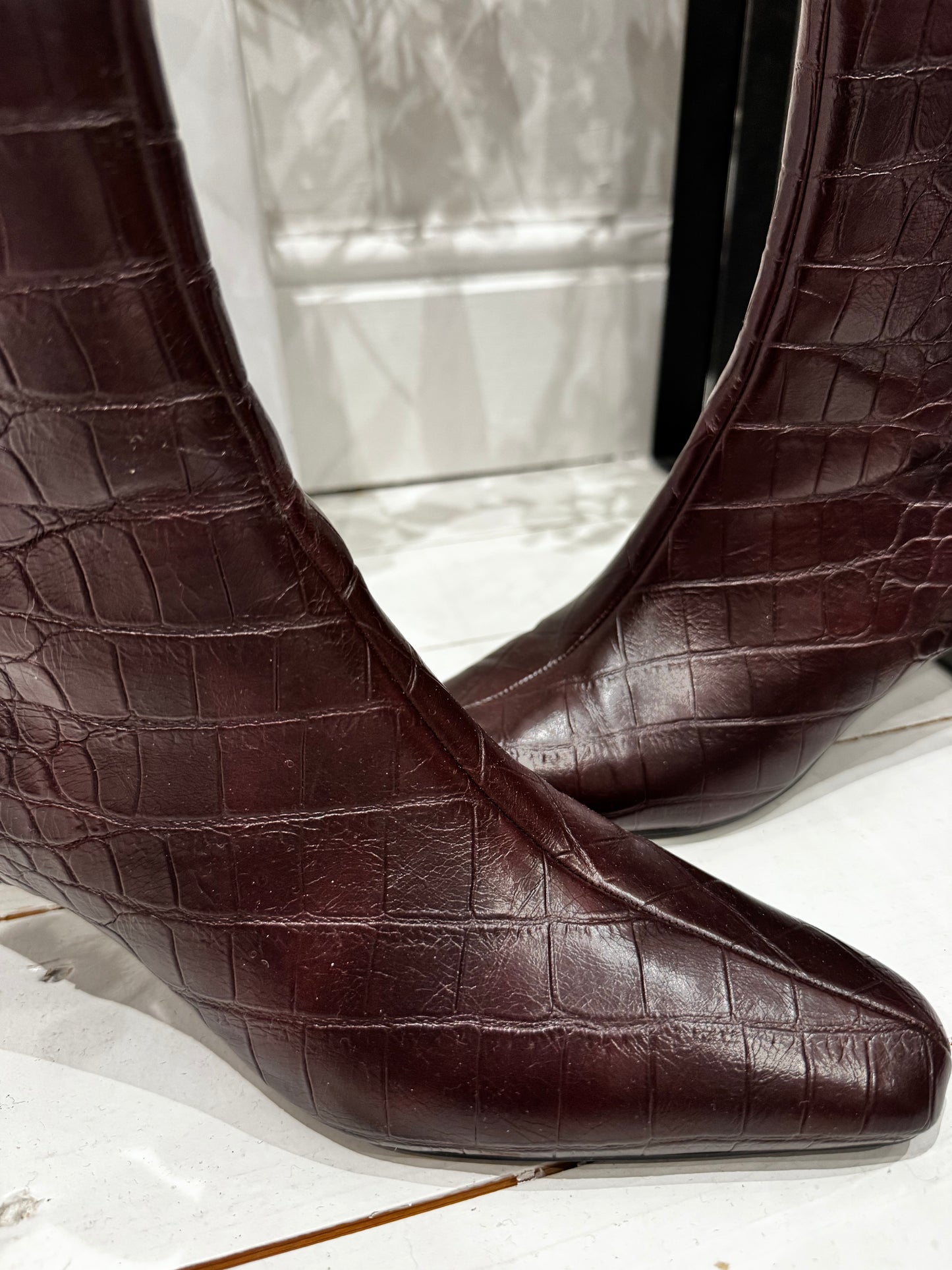 chocolate brown burgandy mock croc ankle boots m&s size 6 39 women's preloved shoes boots