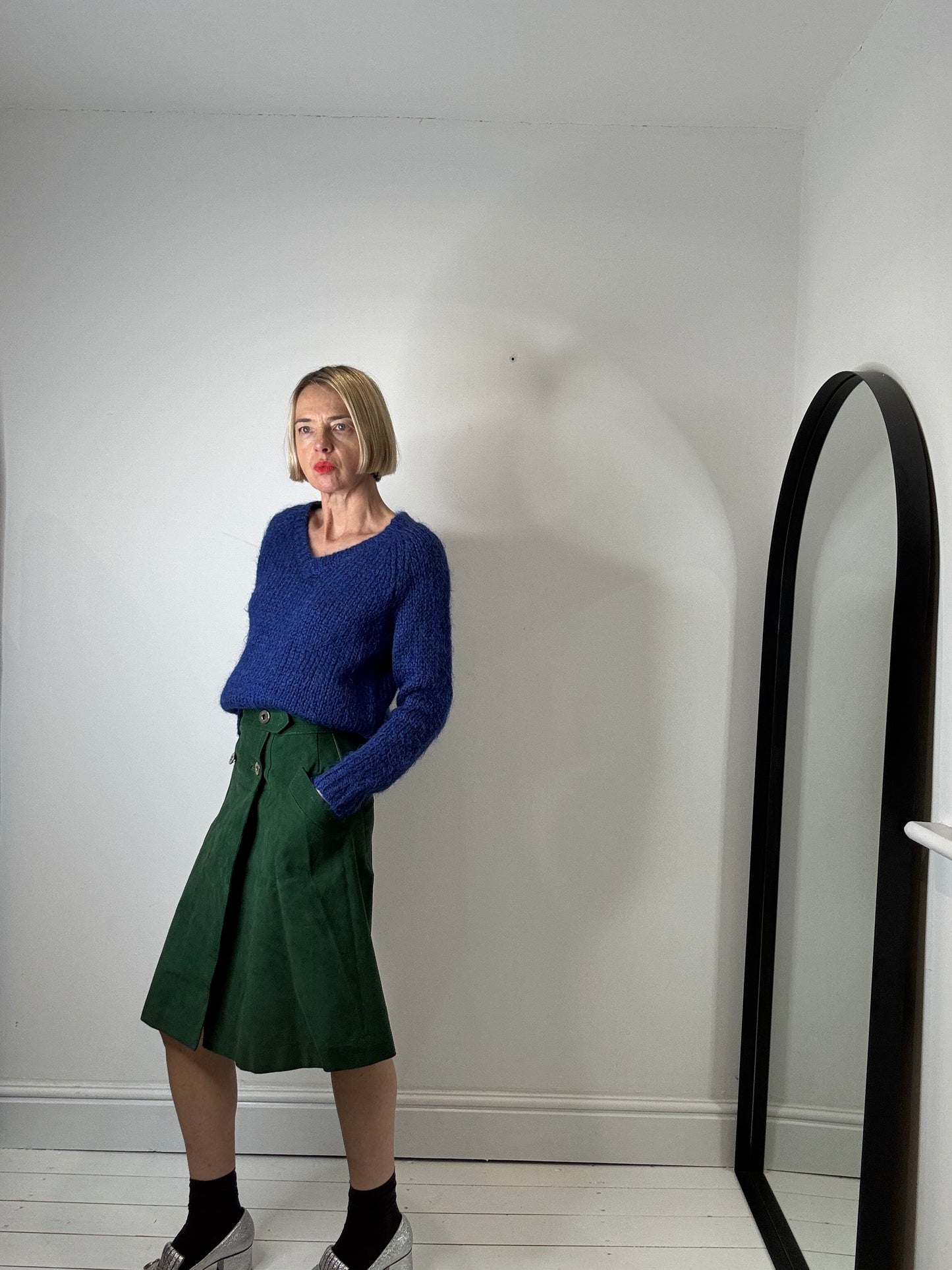 Vintage suede A line skirt for women