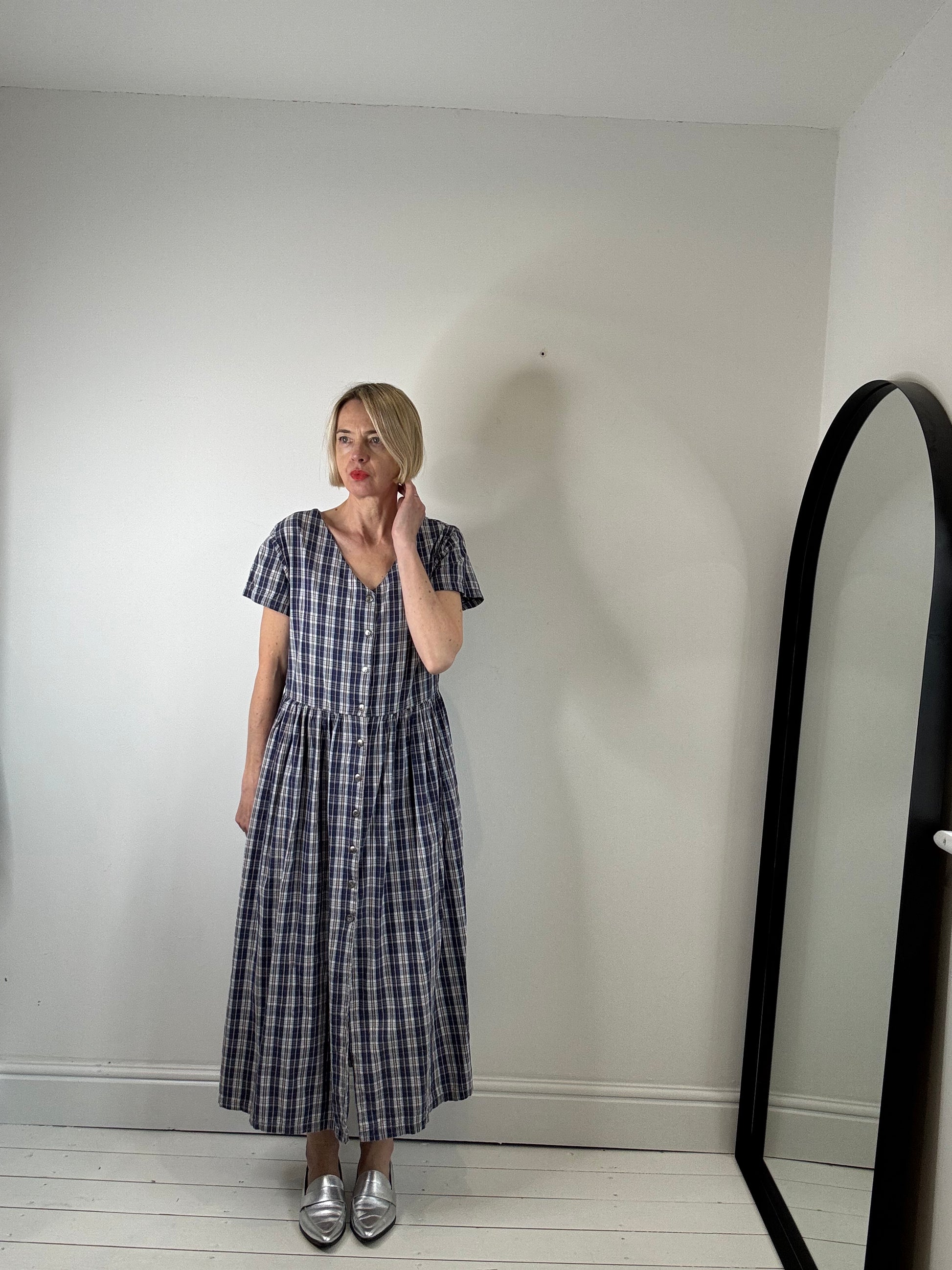 vintage check dress button front maternity dress women's preloved summer dresses the curatory short sleeves