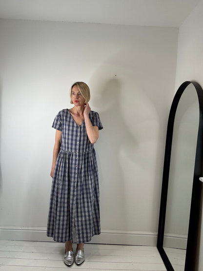 vintage check dress button front maternity dress women's preloved summer dresses the curatory short sleeves
