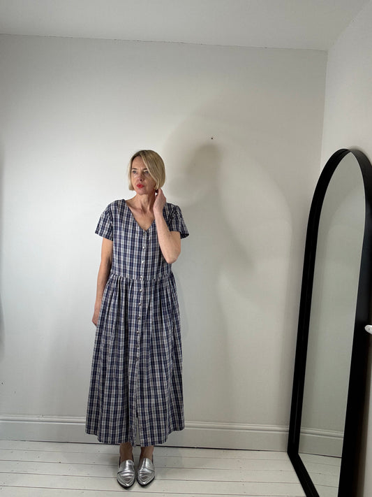 vintage check dress button front maternity dress women's preloved summer dresses the curatory short sleeves