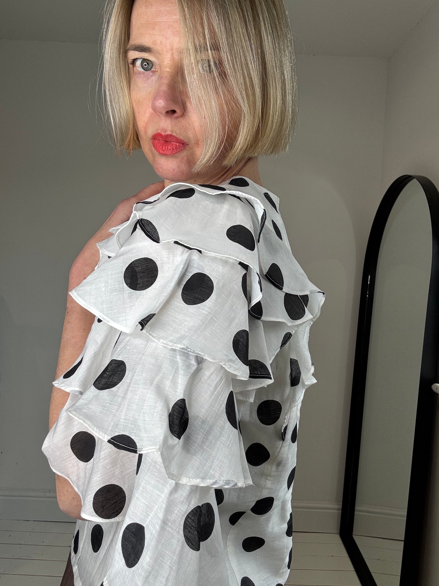 Frill polka dot top
