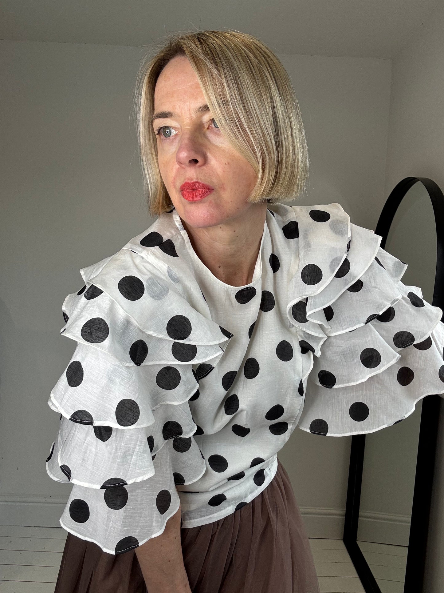 Frill polka dot top