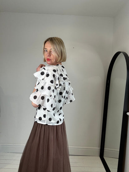 Frill polka dot top