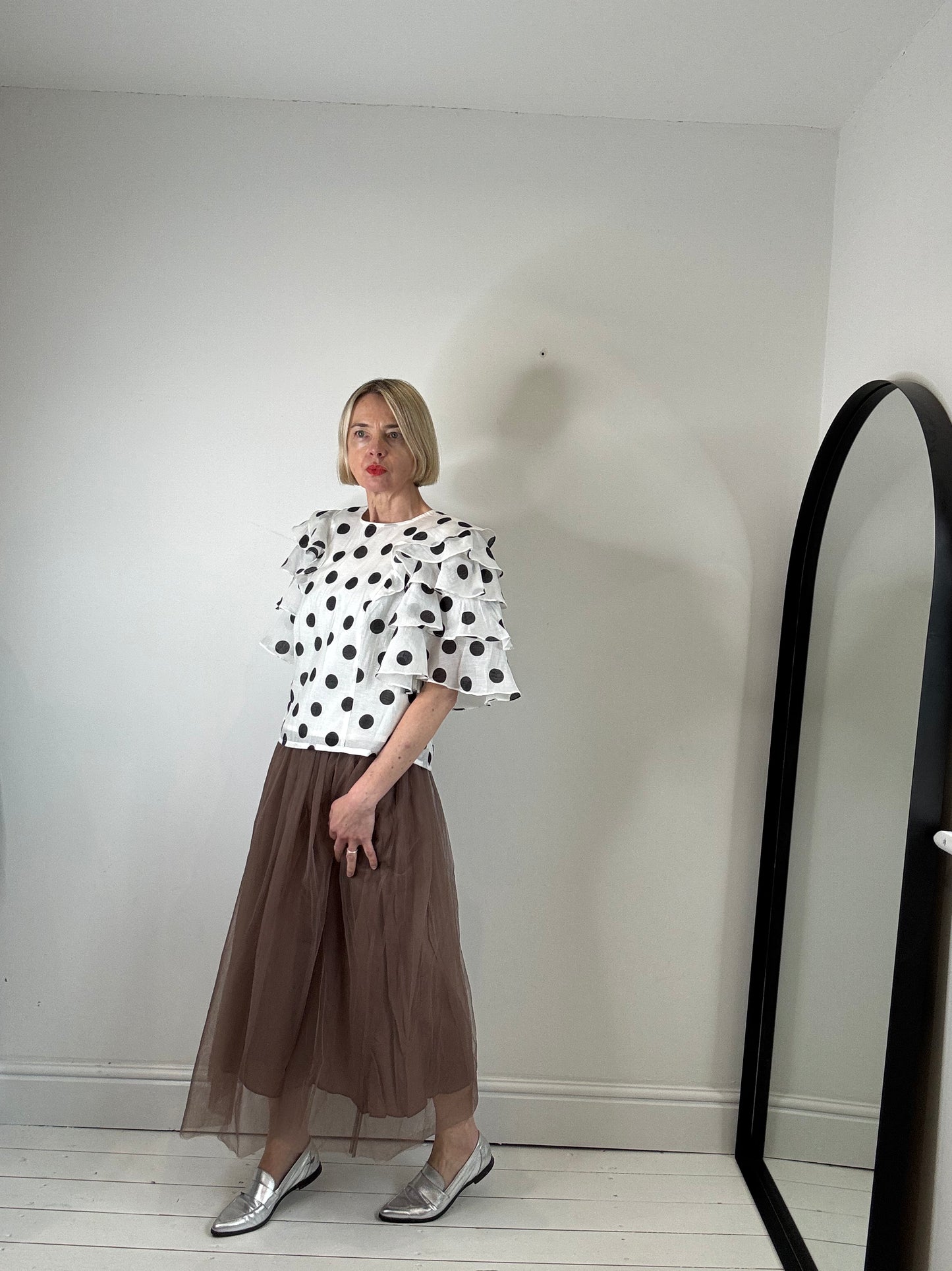 Frill polka dot top