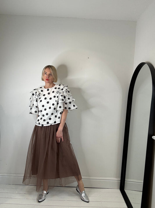 Frill polka dot top