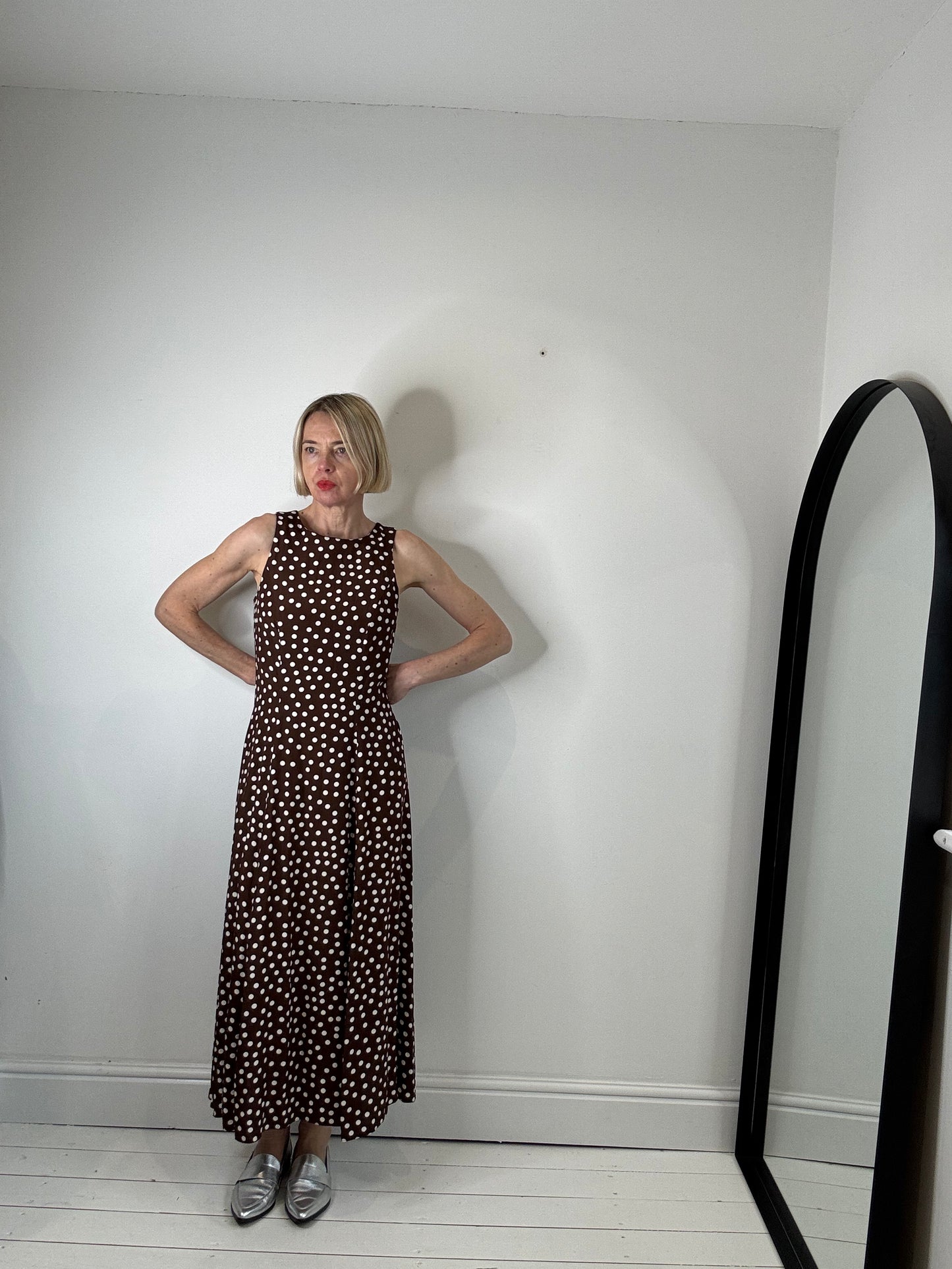 brown polka dot vintage occasion dress women's secondhand