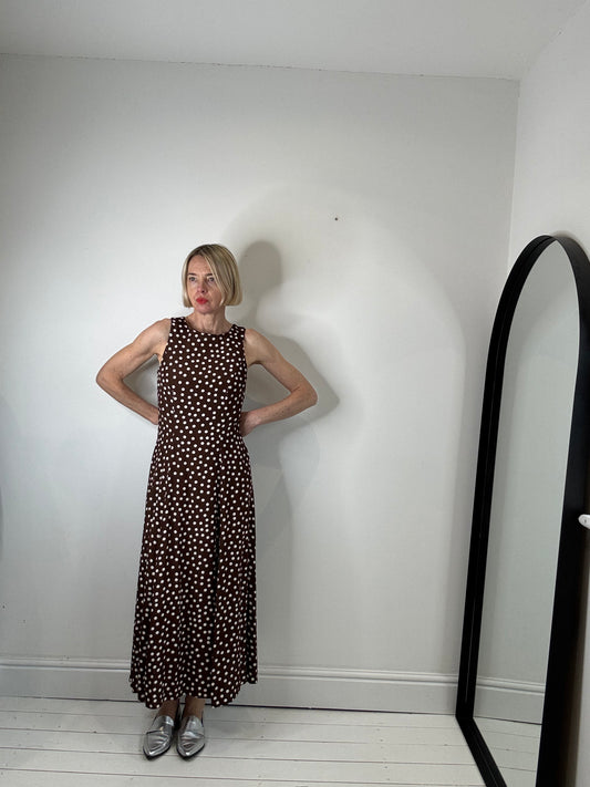brown polka dot vintage occasion dress women's secondhand