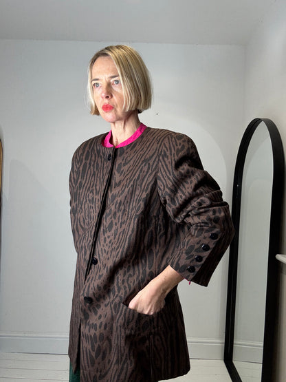 Animal print collarless jacket