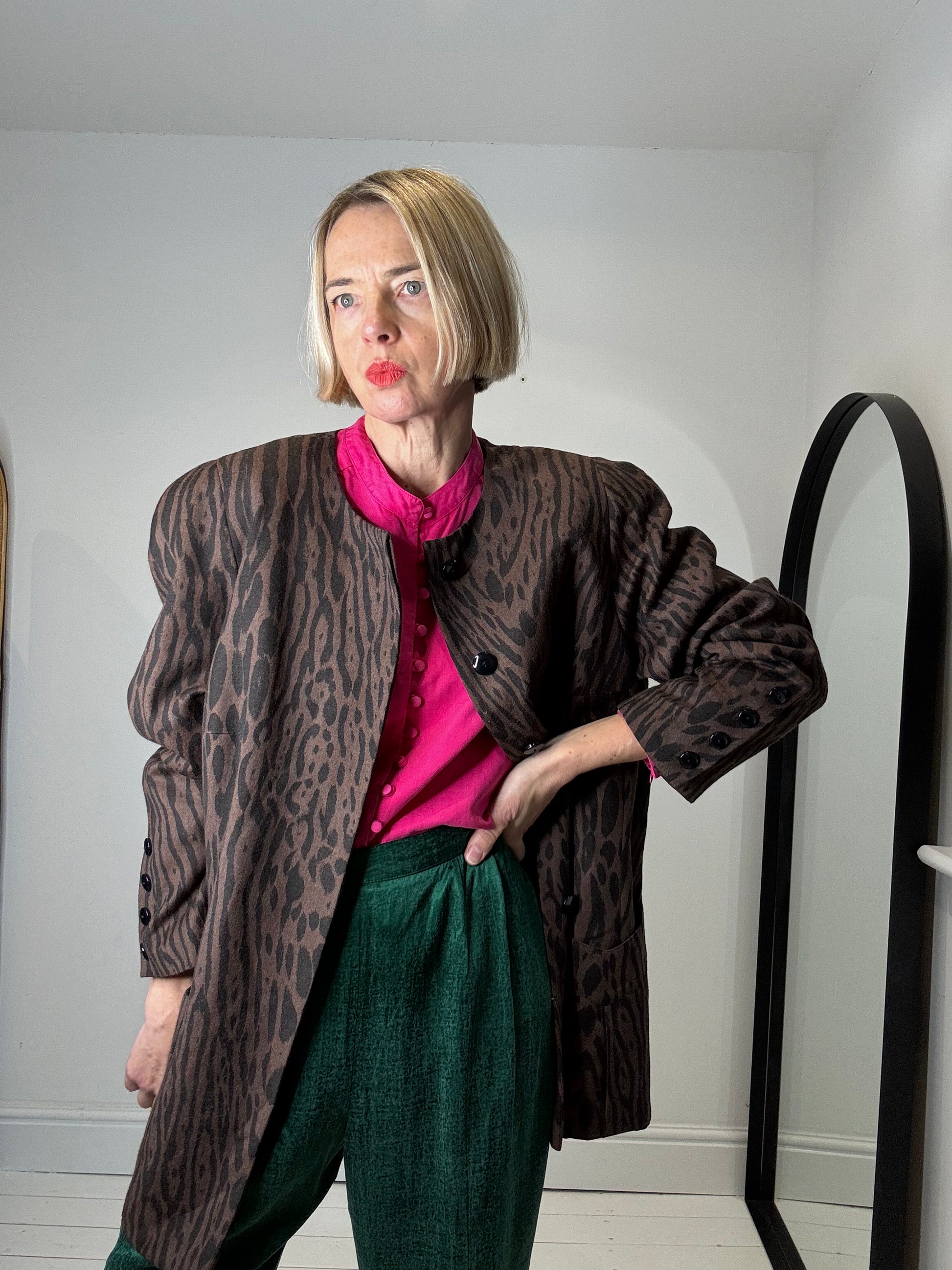 preloved Animal print collarless jacket for women