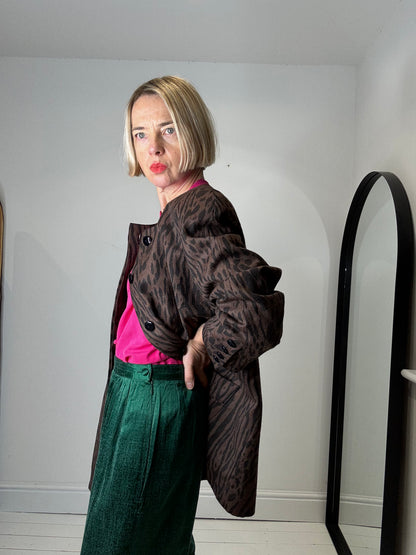 Animal print collarless jacket