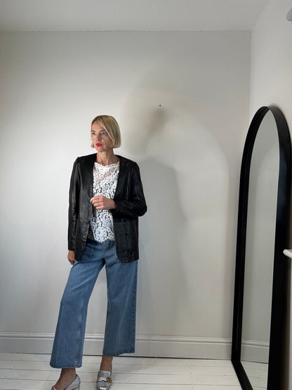 Leather collarless blazer