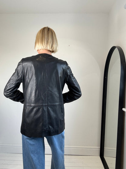 Leather collarless blazer