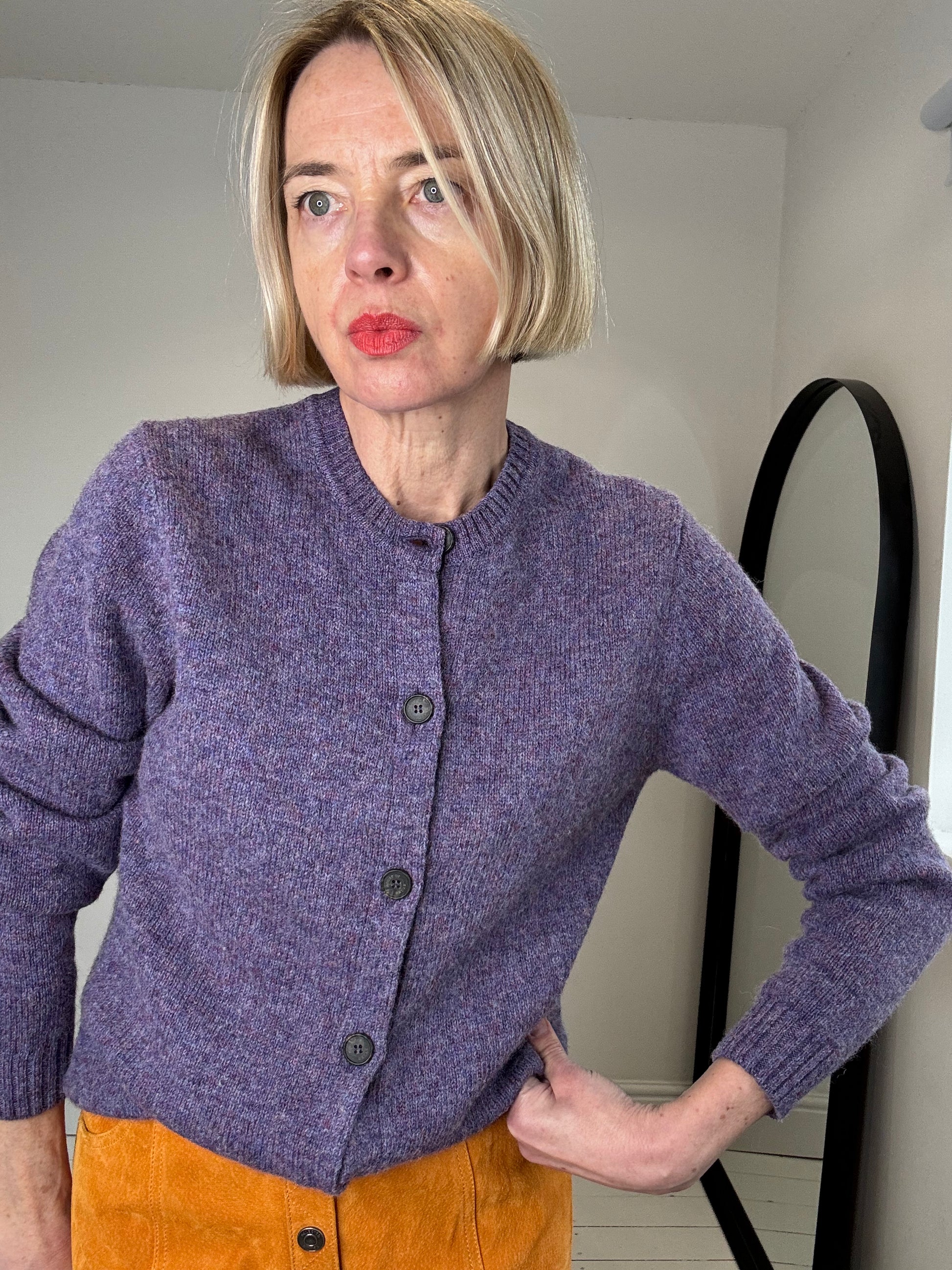 munro spun house of brewer ladies lambswool cardigan button front crew neck Edinburgh Scottish wool women's