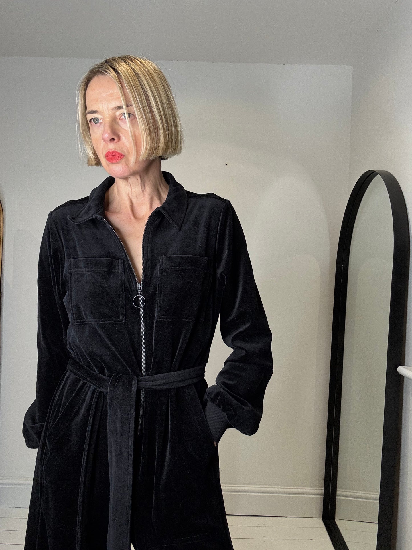 ME + EM velvet zip jumpsuit
