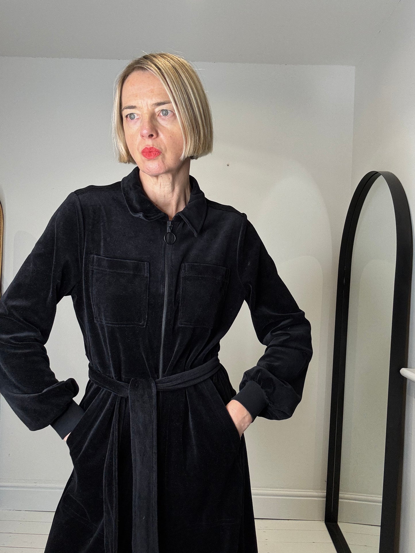 ME + EM velvet zip jumpsuit